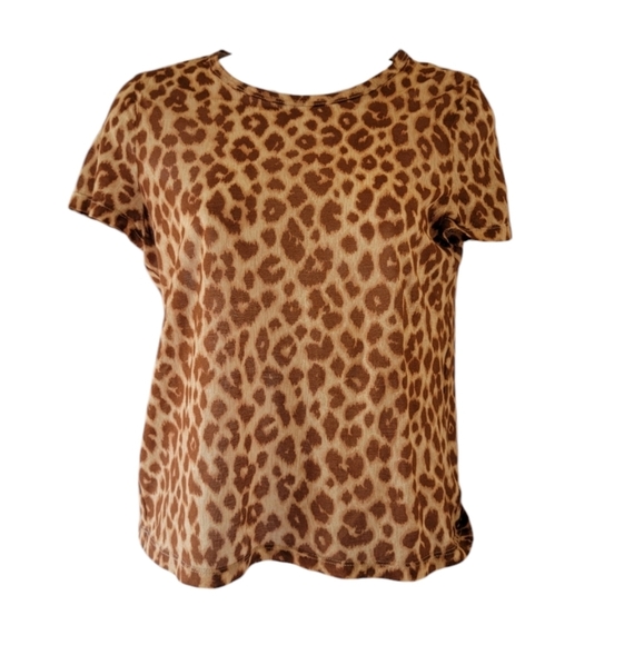 A.L.C. Womens Animal Print Top Sz S Short Sleeve Crewneck Lightweight Minimalist - Picture 1 of 12